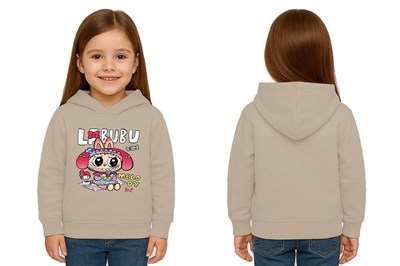 Unisex Baskılı Çocuk Swaetshirt Labubu Baskılı Kapüşonlu 3 İplik Şardonlu