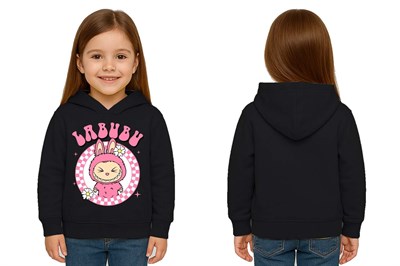 Unisex Baskılı Çocuk Swaetshirt Labubu Baskılı Kapüşonlu 3 İplik Şardonlu