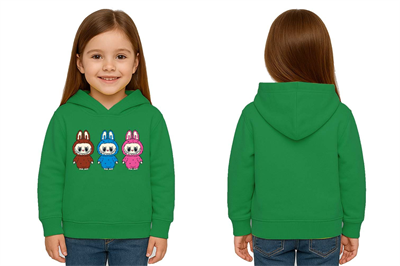 Unisex Baskılı Çocuk Swaetshirt Labubu Baskılı Kapüşonlu 3 İplik Şardonlu