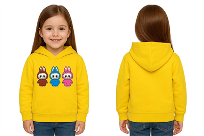 Unisex Baskılı Çocuk Swaetshirt Labubu Baskılı Kapüşonlu 3 İplik Şardonlu