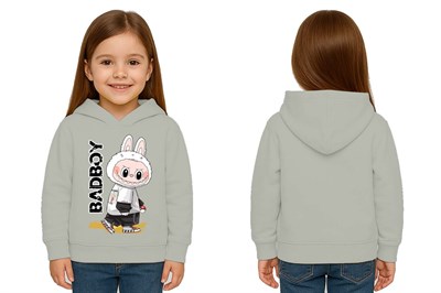 Unisex Baskılı Çocuk Swaetshirt Labubu Baskılı Kapüşonlu 3 İplik Şardonlu