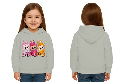 Unisex Baskılı Çocuk Swaetshirt Labubu Baskılı Kapüşonlu 3 İplik Şardonlu