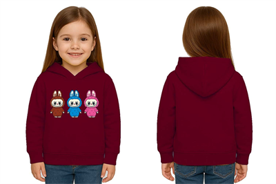 Unisex Baskılı Çocuk Swaetshirt Labubu Baskılı Kapüşonlu 3 İplik Şardonlu