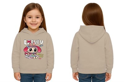 Unisex Baskılı Çocuk Swaetshirt Labubu Baskılı Kapüşonlu 3 İplik Şardonlu