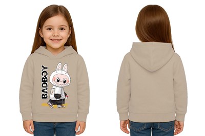 Unisex Baskılı Çocuk Swaetshirt Labubu Baskılı Kapüşonlu 3 İplik Şardonlu