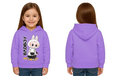 Unisex Baskılı Çocuk Swaetshirt Labubu Baskılı Kapüşonlu 3 İplik Şardonlu