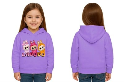 Unisex Baskılı Çocuk Swaetshirt Labubu Baskılı Kapüşonlu 3 İplik Şardonlu
