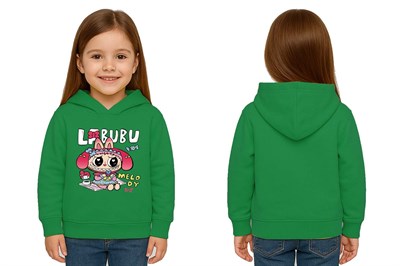 Unisex Baskılı Çocuk Swaetshirt Labubu Baskılı Kapüşonlu 3 İplik Şardonlu