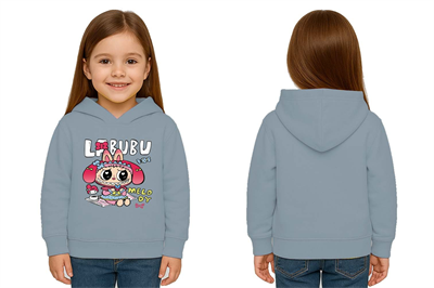 Unisex Baskılı Çocuk Swaetshirt Labubu Baskılı Kapüşonlu 3 İplik Şardonlu