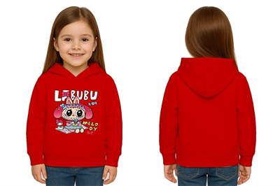 Unisex Baskılı Çocuk Swaetshirt Labubu Baskılı Kapüşonlu 3 İplik Şardonlu