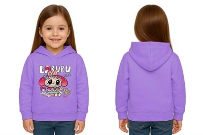 Unisex Baskılı Çocuk Swaetshirt Labubu Baskılı Kapüşonlu 3 İplik Şardonlu