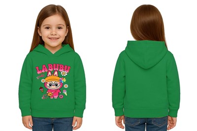 Unisex Baskılı Çocuk Swaetshirt Labubu Baskılı Kapüşonlu 3 İplik Şardonlu