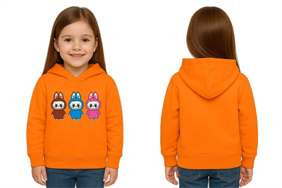 Unisex Baskılı Çocuk Swaetshirt Labubu Baskılı Kapüşonlu 3 İplik Şardonlu