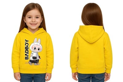 Unisex Baskılı Çocuk Swaetshirt Labubu Baskılı Kapüşonlu 3 İplik Şardonlu
