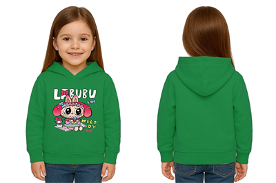 Unisex Baskılı Çocuk Swaetshirt Labubu Baskılı Kapüşonlu 3 İplik Şardonlu