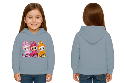 Unisex Baskılı Çocuk Swaetshirt Labubu Baskılı Kapüşonlu 3 İplik Şardonlu