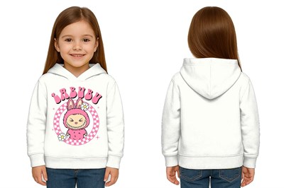 Unisex Baskılı Çocuk Swaetshirt Labubu Baskılı Kapüşonlu 3 İplik Şardonlu