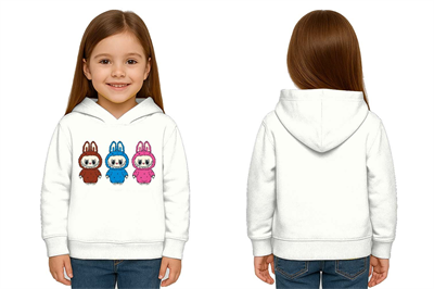 Unisex Baskılı Çocuk Swaetshirt Labubu Baskılı Kapüşonlu 3 İplik Şardonlu