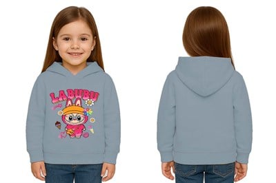 Unisex Baskılı Çocuk Swaetshirt Labubu Baskılı Kapüşonlu 3 İplik Şardonlu