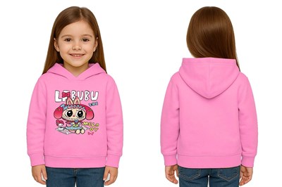 Unisex Baskılı Çocuk Swaetshirt Labubu Baskılı Kapüşonlu 3 İplik Şardonlu