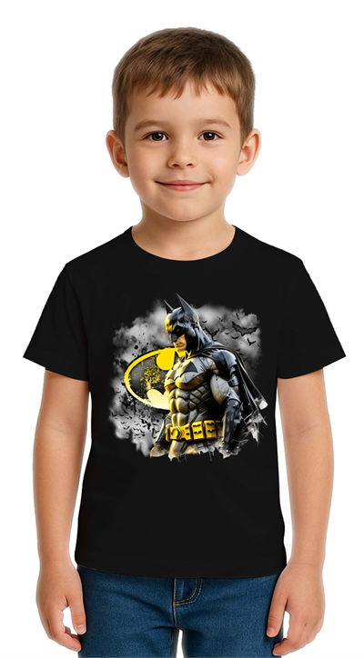 Unisex Batman baskılı Çocuk Tişört pamuklu penye kumaş