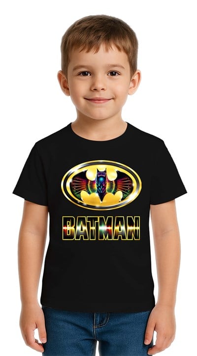 Unisex Batman baskılı Çocuk Tişört pamuklu penye kumaş