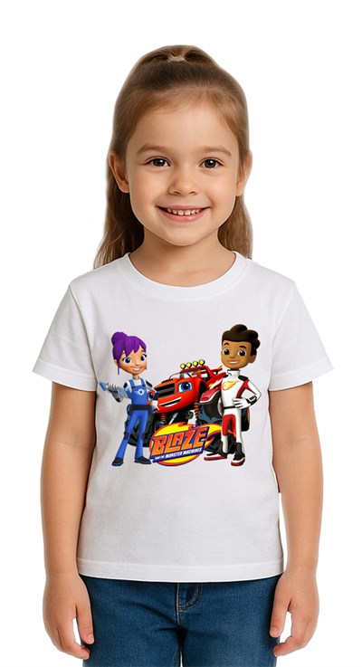 Unisex Blaze baskılı Çocuk Tişört pamuklu penye kumaş