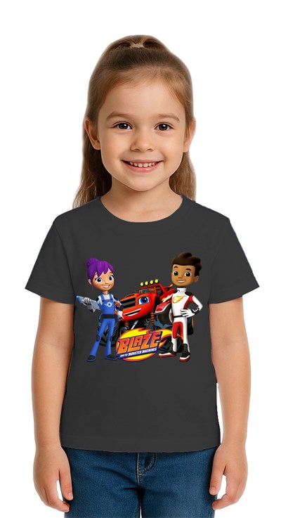 Unisex Blaze baskılı Çocuk Tişört pamuklu penye kumaş