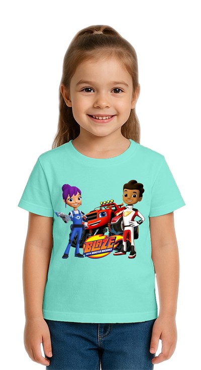 Unisex Blaze baskılı Çocuk Tişört pamuklu penye kumaş