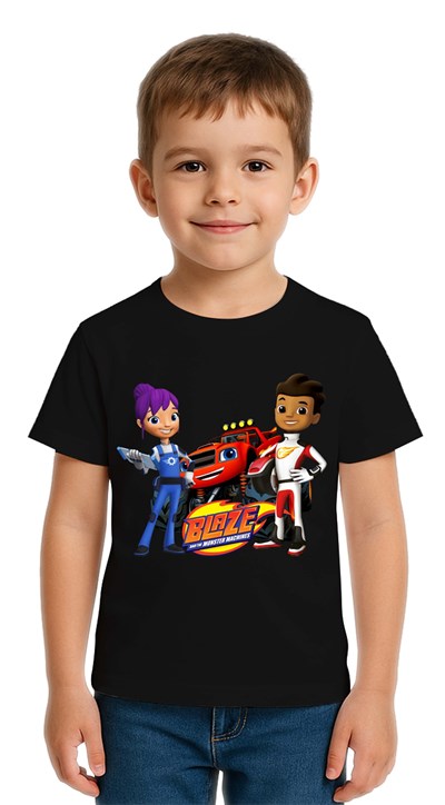 Unisex Blaze baskılı Çocuk Tişört pamuklu penye kumaş