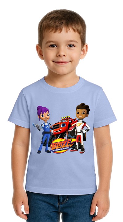 Unisex Blaze baskılı Çocuk Tişört pamuklu penye kumaş