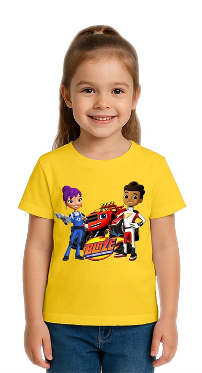 Unisex Blaze baskılı Çocuk Tişört pamuklu penye kumaş