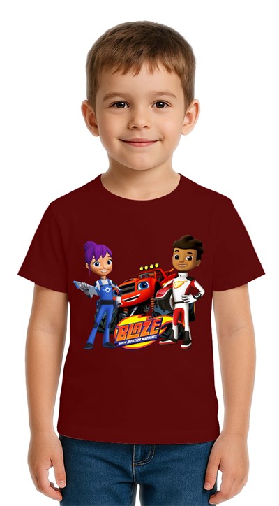 Unisex Blaze baskılı Çocuk Tişört pamuklu penye kumaş