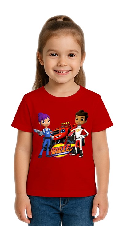 Unisex Blaze baskılı Çocuk Tişört pamuklu penye kumaş