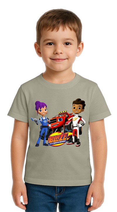Unisex Blaze baskılı Çocuk Tişört pamuklu penye kumaş