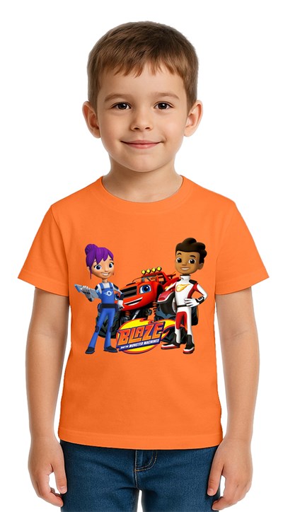 Unisex Blaze baskılı Çocuk Tişört pamuklu penye kumaş