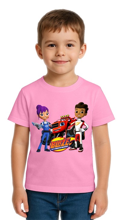 Unisex Blaze baskılı Çocuk Tişört pamuklu penye kumaş