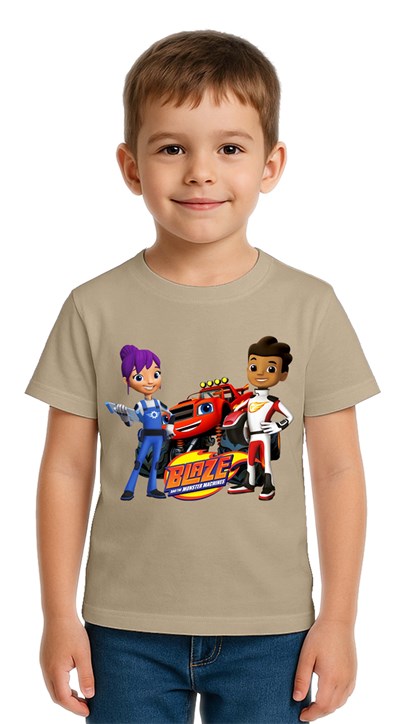 Unisex Blaze baskılı Çocuk Tişört pamuklu penye kumaş