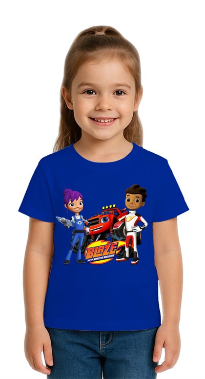 Unisex Blaze baskılı Çocuk Tişört pamuklu penye kumaş