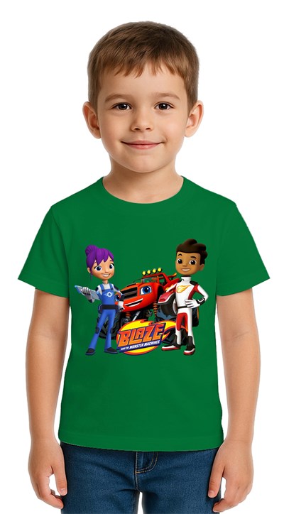 Unisex Blaze baskılı Çocuk Tişört pamuklu penye kumaş