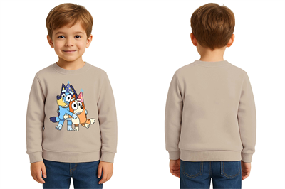 Unisex Bluey Baskılı Çocuk Swaetshirt 3 İplik Şardonlu