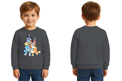 Unisex Bluey Baskılı Çocuk Swaetshirt 3 İplik Şardonlu