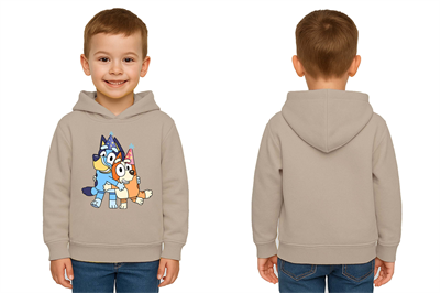 Unisex Bluey Baskılı Çocuk Swaetshirt Kapşonlu 3 İplik Şardonlu