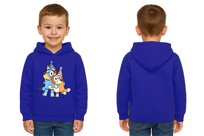 Unisex Bluey Baskılı Çocuk Swaetshirt Kapşonlu 3 İplik Şardonlu
