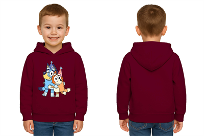 Unisex Bluey Baskılı Çocuk Swaetshirt Kapşonlu 3 İplik Şardonlu