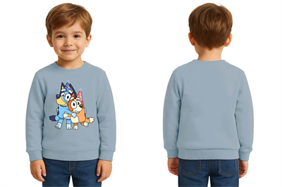 Unisex Bluey Baskılı Çocuk Swaetshirt 3 İplik Şardonlu