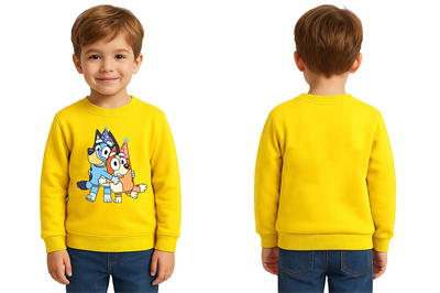 Unisex Bluey Baskılı Çocuk Swaetshirt 3 İplik Şardonlu
