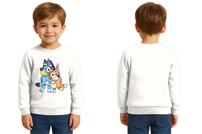 Unisex Bluey Baskılı Çocuk Swaetshirt 3 İplik Şardonlu