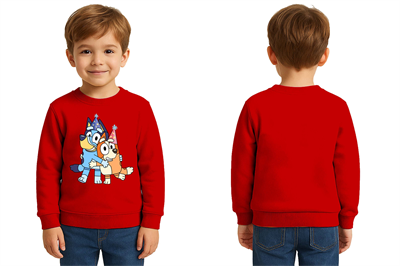 Unisex Bluey Baskılı Çocuk Swaetshirt 3 İplik Şardonlu