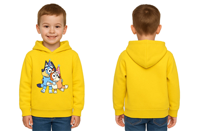 Unisex Bluey Baskılı Çocuk Swaetshirt Kapşonlu 3 İplik Şardonlu